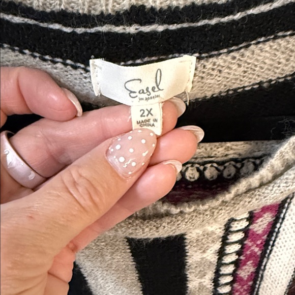 easel Striped Crewneck Sweater in Black, Pink & Cream - Picture 2 of 6